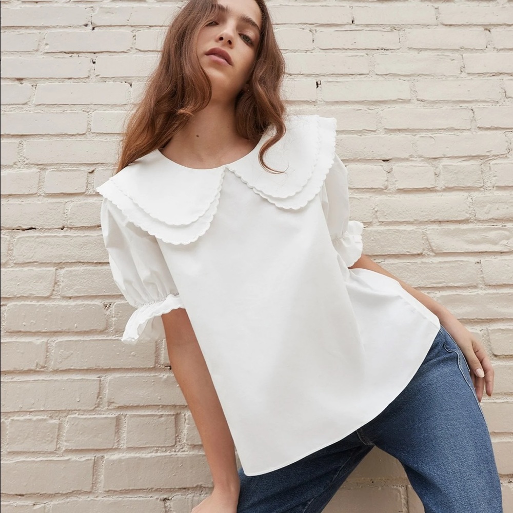 Loeffler Randall Lisette White Scallop Collar Blouse Small